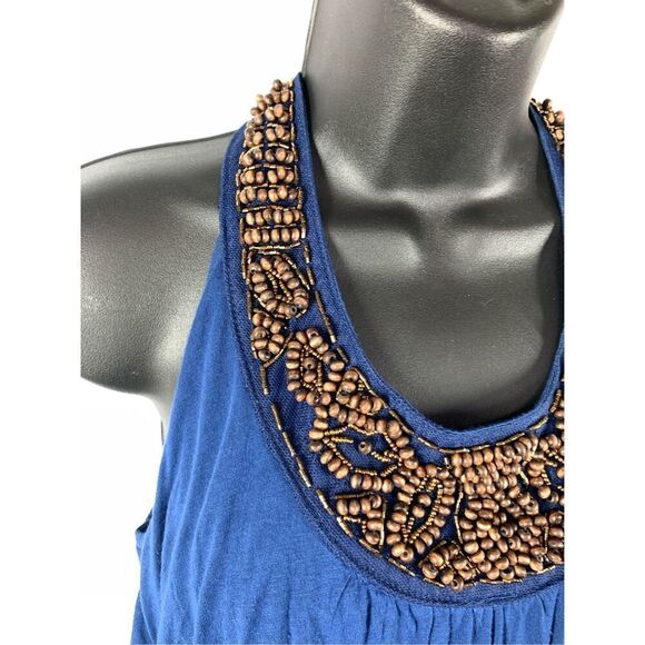 Apt. 9 Royal Blue Brown Beaded Tiered Dress Size  Medium - Picture 5 of 8